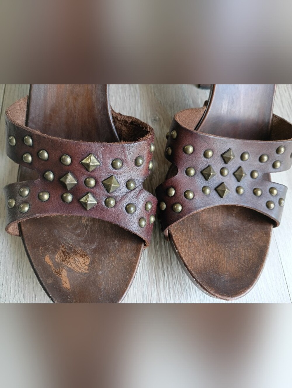 Slaislinnk Leather Upper Wooden Sandal Women Sz 7.5 M Made in Italy Brown Heels - Picture 6 of 11